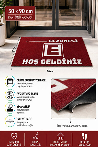 Valerine Life Covoraș roșu de bun venit cu logo-ul farmaciei, pentru ușa locu...