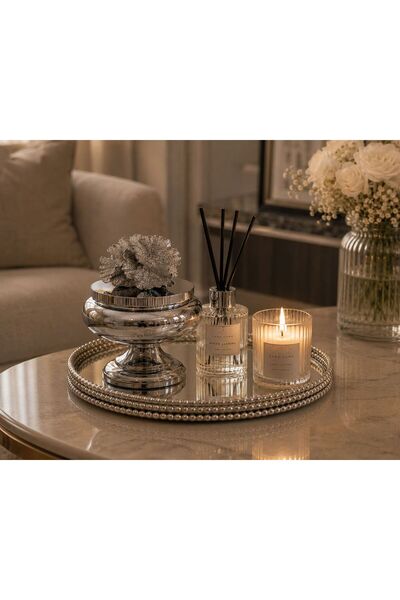 RoyalDecorHome Dekoratif Tekli Mercan Ayaklı Şekerlik, Kutu&Obje Gümüş/Büyük