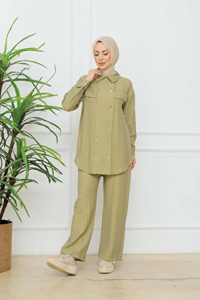 Moodbasic Çıtçıtlı İpek Cupra Takım - Olive