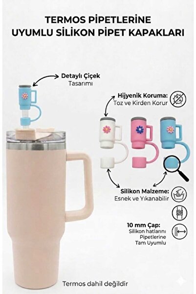 Funny Life 3 Adet 10mm Termos çin Pipet Tıpası Çiçekli Pipet Kapağı Pipet Tıpa