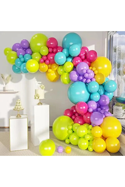 Baloane Vesele Set Arcada Baloane Aniversare Tropical Neon 146 Piese Multicol...