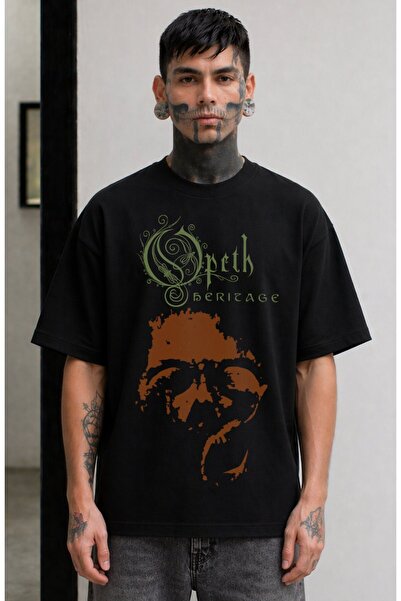 Fuddy Moda Μπλουζάκι Unisex Opeth Heritage με στάμπα και λαιμόκοψη, Oversize ...