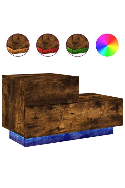 vidaxl Noptieră cu lumini LED, stejar fumuriu, 70x36x40,5 cm