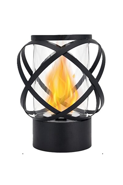OEM Șemineu decorativ cu bioetanol sau lumânări RZTech, metal negru, sticlă t...