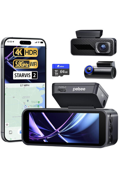 PELSEE Camera auto P1 Pro Dual 4K UHD Fata + 1080P spate, Sony STARVIS 2, ung...