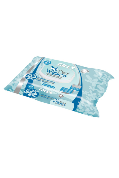 Croci Υγρά μαντηλάκια για σκύλους και γάτες Gill's, με λευκό μόσχο, 40 τεμάχια