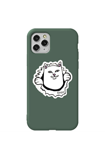 Other Apple iPhone 11 Pro White cat Dark Green Colored Silicone TPU Θήκη