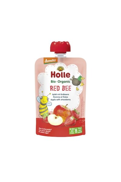 Holle Fruit Puree with Apples and Strawberries, Red Bee, 100g
