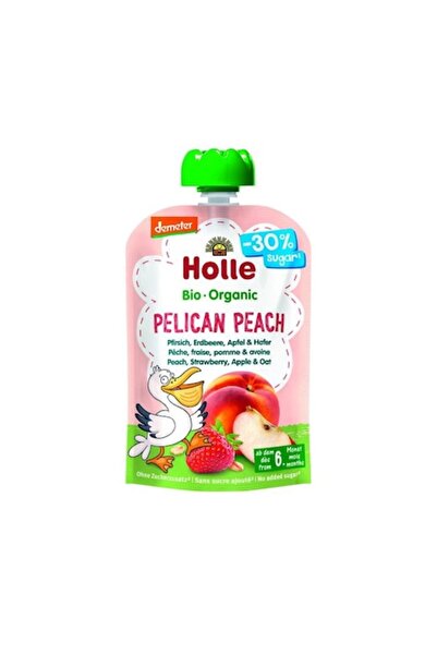 Holle Pelican Peach - Puree of peaches, strawberries, apples and oats 100g