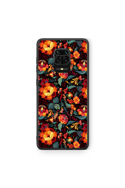 Other Xiaomi Redmi Note 9 Pro Orange flowers Black Glossy Θήκη