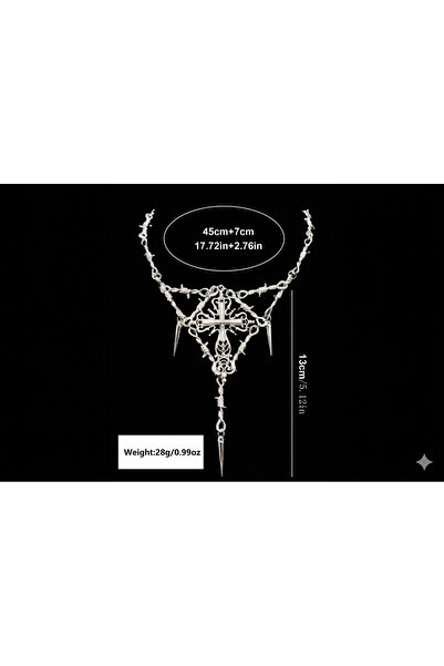 SYGGY Gothic Silver Metal Necklace with Central Cross, Filigree Details and E...