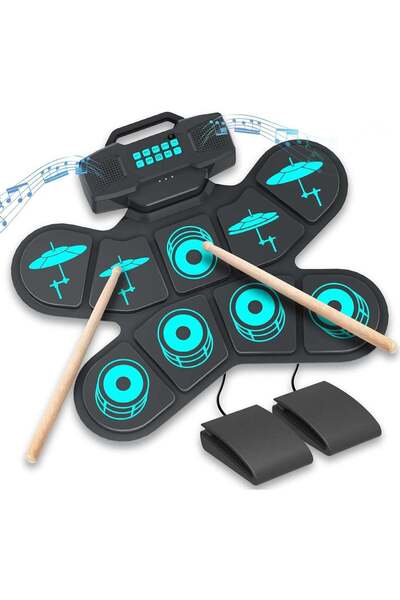 Arabest طقم طبول إلكتروني محمول بـ 9 لوحات، يدعم USB MIDI، مع عصي طبول ودواسا...