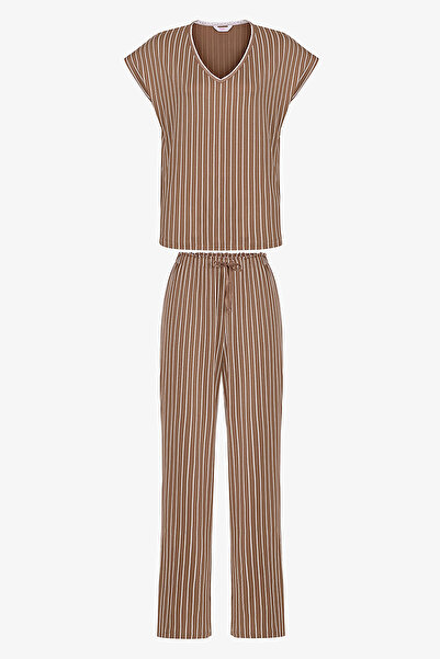 Penti Women's Viscose Lounge Hera Shorts Sleeve Pajama Set - Light Brown