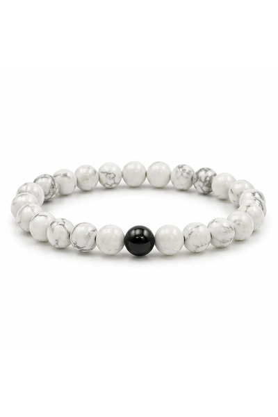 Kareline Brățară pentru bărbați cu Howlite Alb și Onix Negru 8,5 mm, Abu Dhab...