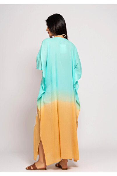 Fame Caftan lung din bumbac, grecesc, cu broderie