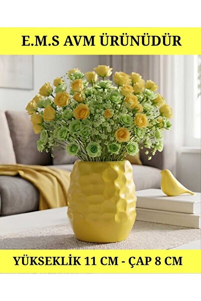 E.M.S AVM Yellow Decorative Vase Pot Honeycomb Pattern Pot 11 cm Height 8 cm ...