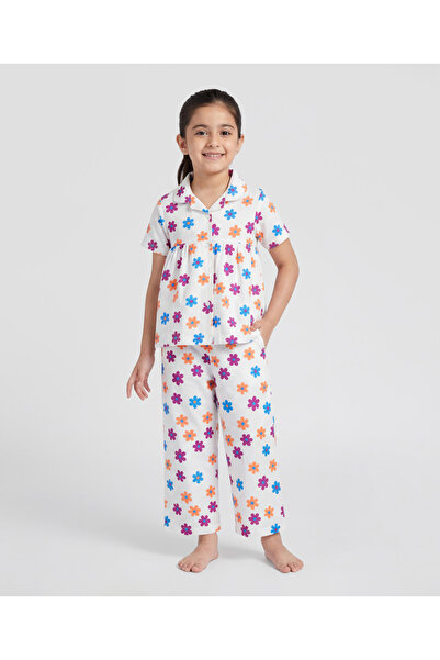 Pine kids Cotton Knit Half Sleeves Co-ord Pajama Set with Floral Print - Mult...