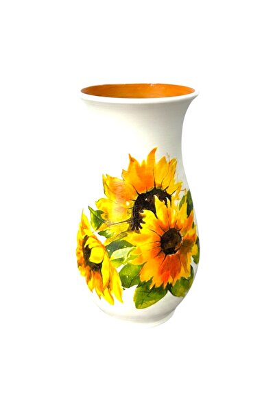 OEM White ceramic vase 25 cm hand decorated - vase with natural and dried flo...
