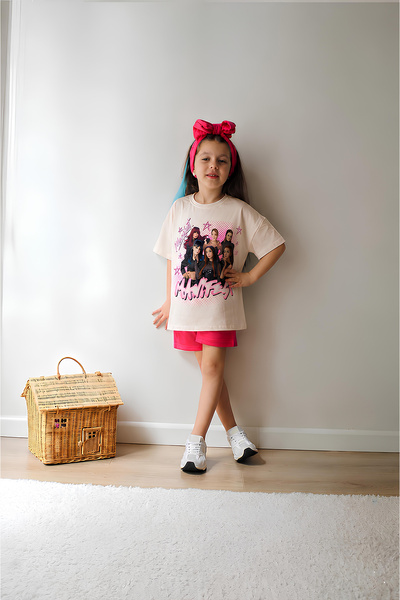 Belya Kids Wear Devojčin oversize pamučni set od 20 komada, majica i kratke h...