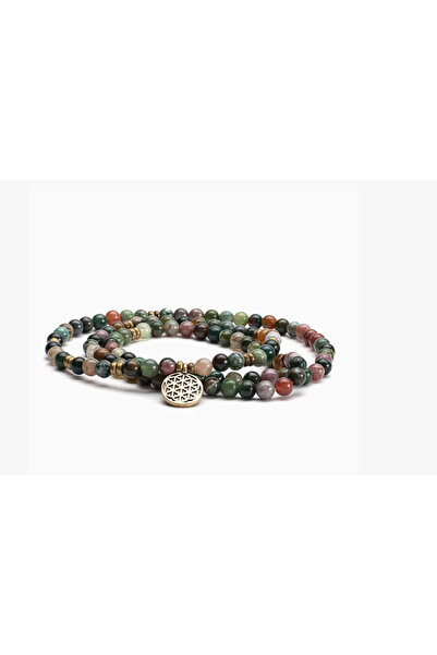 OEM Mala Wrap Bracelet with Indian Agate & Flower of Life Pendant