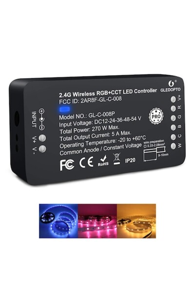 GLEDOPTO Контролер LED ZigBee 3.0 RGB+CCT GL-C-008P Pro, 270W, DC12-54V, съвм...