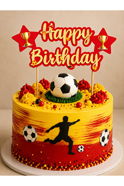 Magique Party Sarı/Kırmızı "Happy Birthday" Pasta Süsü