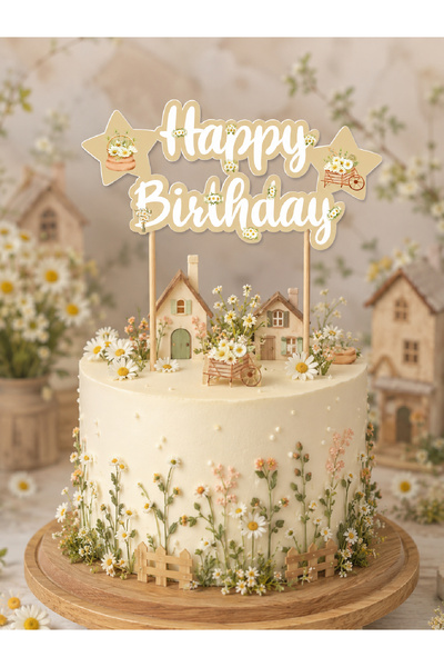 Magique Party Papatya Temalı "Happy Birthday" Pasta Süsü