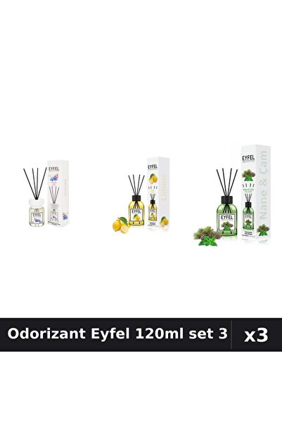 Eyfel Set 3 Odorizante Camera cu Betisoare 120ml - Orhidee, Lamaie, Pin Menta