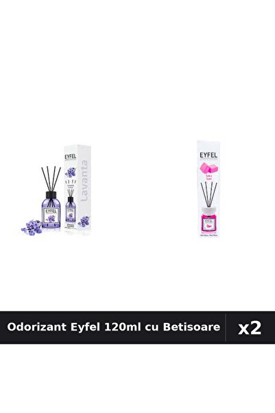 Eyfel Set 2 Odorizante Camera cu Betisoare 120ml - Lavanda, Bubble Gum