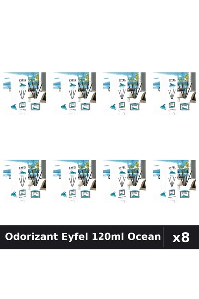 Eyfel Set 8 Odorizant Camera cu Betisoare - Ocean, Parfum Intens 120ml