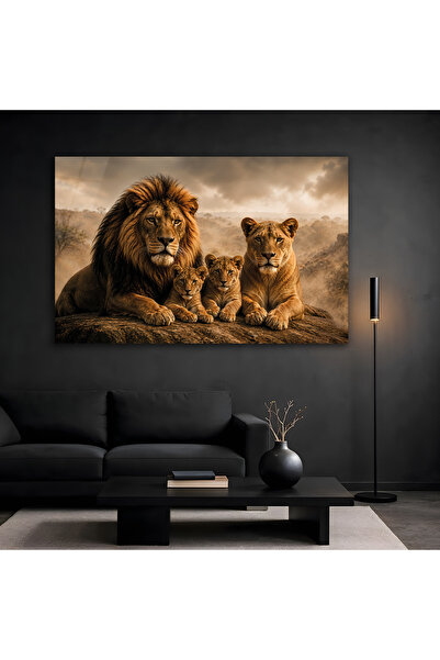 NERZEN HOME Aslan Ailesi Premium Dekoratif Cam Tablo