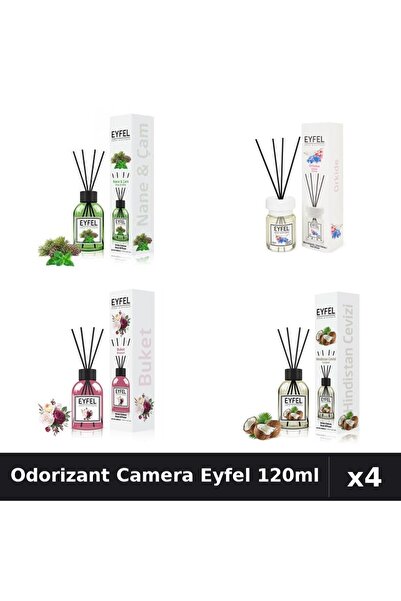 Eyfel Set 4 Odorizant Camera cu Betisoare - Pin Menta, Orhidee, Bouquet, Nuca...