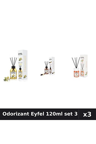 Eyfel Set 3 Odorizante Camera cu Betisoare 120ml - Acacia, Vanilie, Mâna Maic...