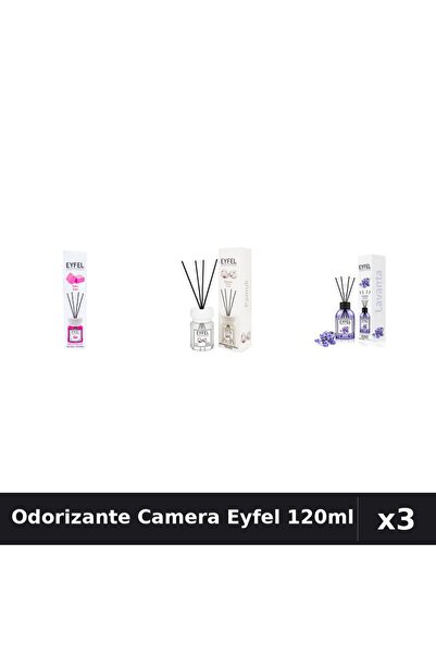 Eyfel Set 3 Odorizante Camera cu Betisoare 120ml - Bubble Gum, Bumbac, Lavanda