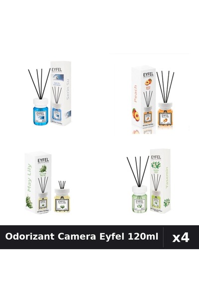 Eyfel Set 4 Odorizant Camera cu Betisoare 120ml - Cool Water, Piersica, Lacra...