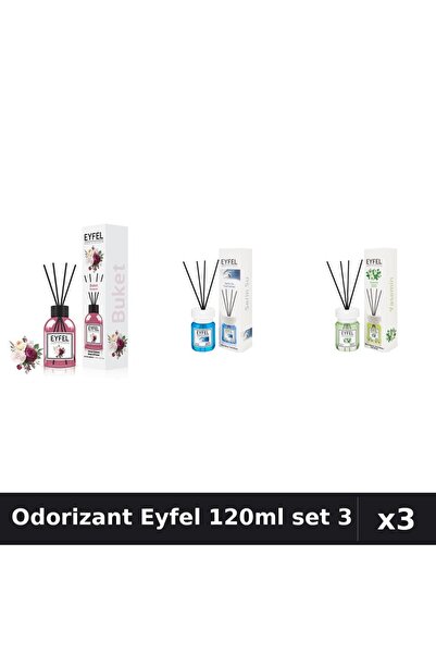 Eyfel Set 3 Odorizante Camera cu Betisoare 120ml - Bouquet, Cool Water, Iasomie