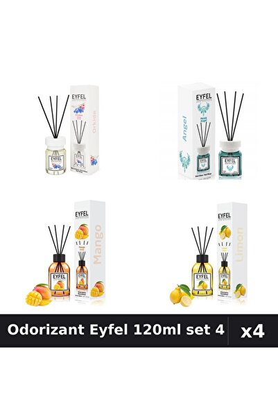 Eyfel Set 4 Odorizant Camera cu Betisoare 120ml - Angel, Lamaie, Mango, Orhidee