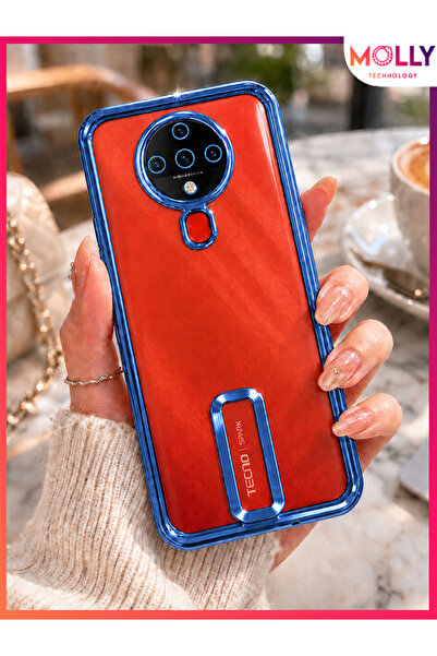 Molly TECNO SPARK 6 İçin Kenarları Metalik Sierra Blue Lens Koruyuculu Lou La...