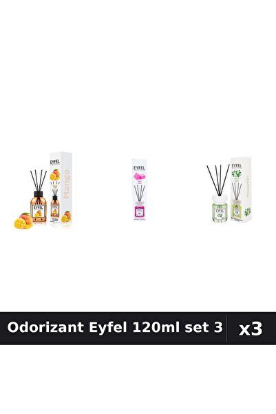 Eyfel Set 3 Odorizante Camera cu Betisoare 120ml - Mango, Bubble Gum, Iasomie