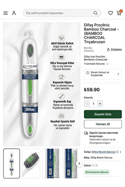 Lider MAGNESİA Di̇faş Proclinic Bamboo Charcoal Added Soft Toothbrush