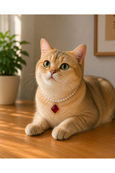 HALHALMILL Red Dangle Pearl Cat Necklace