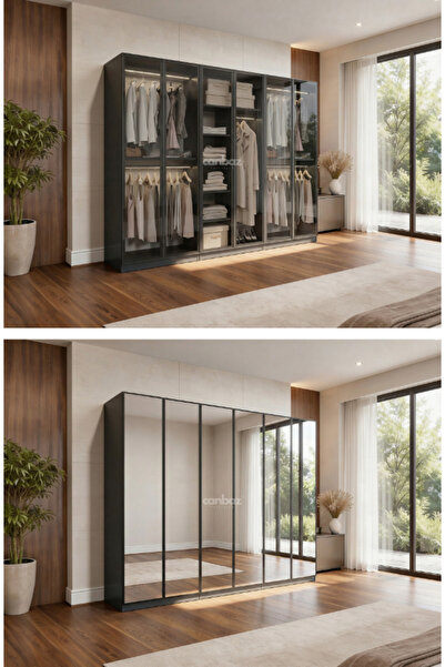 CANBAZ FURNİTURE Esla modüllü 6 cam kapaklı %100 MDF (KURULUM DAHİL)