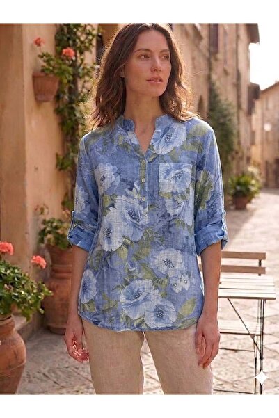AYASOFYA OTANTIK Women's Italian Three-Button Collar Floral Pattern Pocketed ...