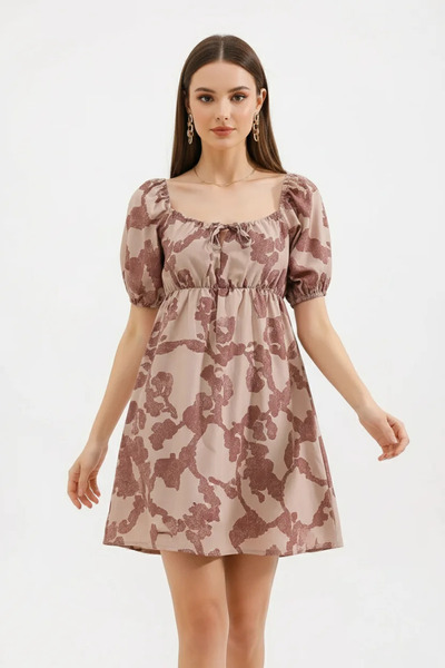 buğrahayalin Women's Square Neck Belted Flared Ruffle Hem Short Sleeve Cotton...