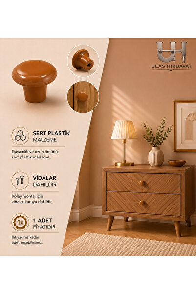 Ulaş Hırdavat Şık Tasarım Dekoratif Mantar Topuz Çekmece Kulpu Minimal Lüx Mo...
