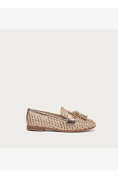 Frau Kadın Klasik Ayakkabı 95K6 WOVEN LAMINATED LEATHER LOAFERS WITH TASSELS