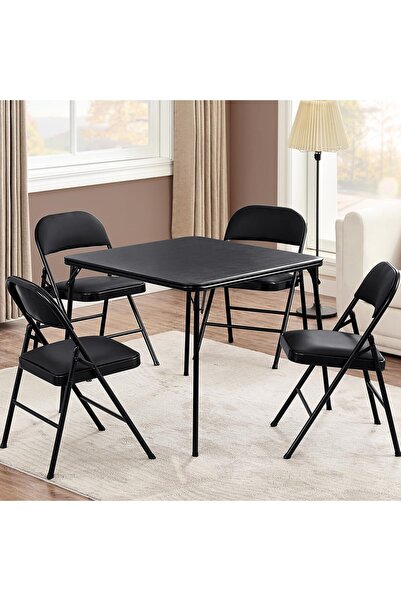 Garvee Portable Folding Card Table Square and Chair Set (5pc) with Collapsibl...
