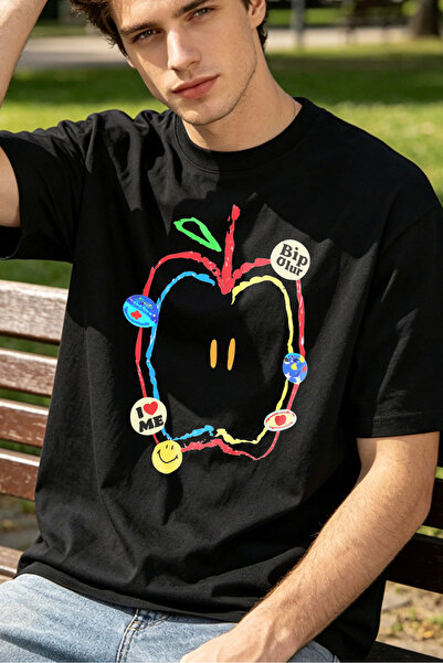 Fleck Casual Style T Shirts For Men Colorful Apple Design With I Love Me And ...