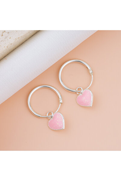 BLACK SWAN Bijoux Premium Girly Silver Earrings with Pancake — Pink Heart Ear...