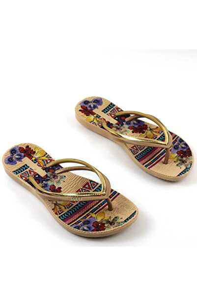 mm Papuci de plaja pentru dama , comozi 563-BEJ/MULTICOLOR